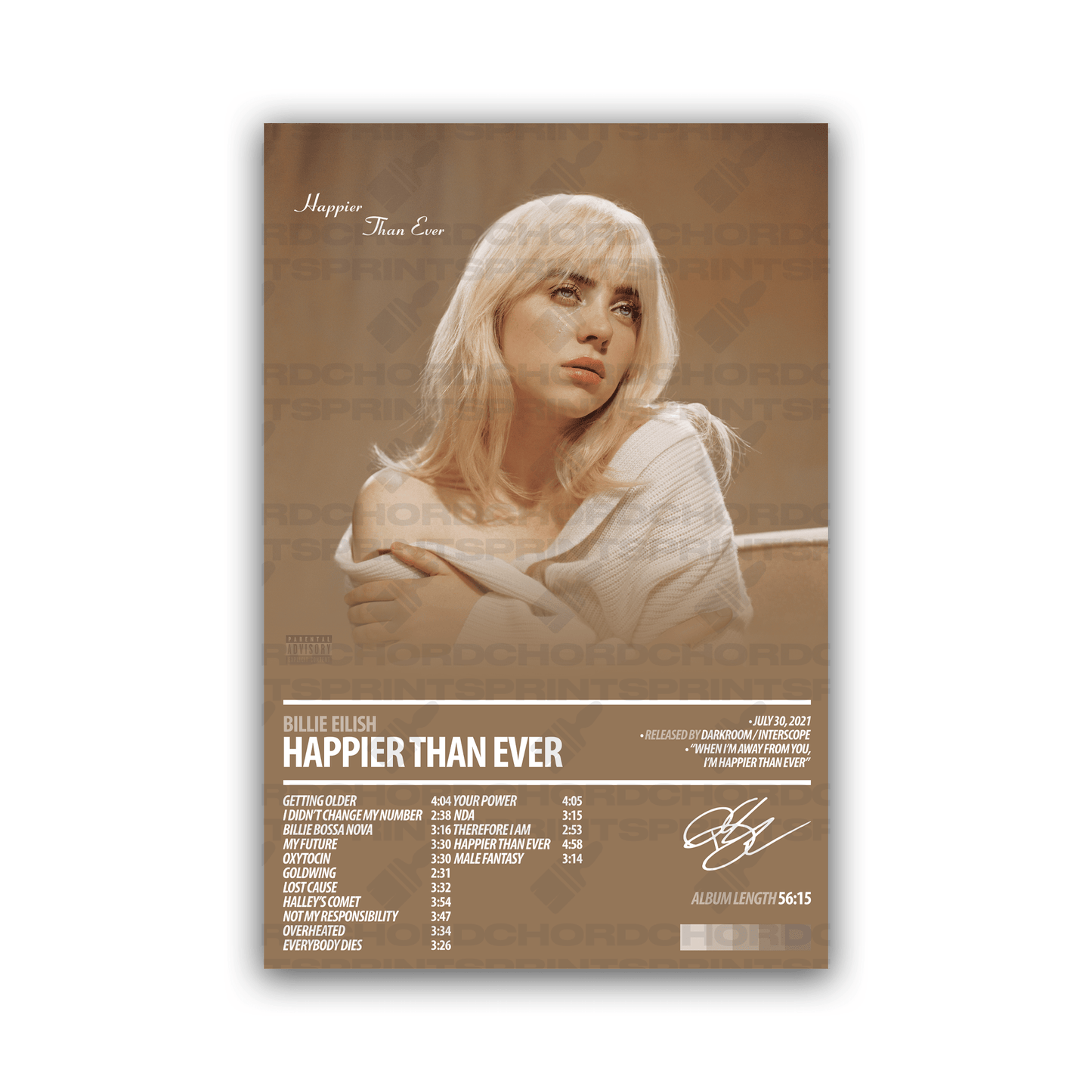 BILLIE EILISH Album Poster | Happier Than Ever - ChordPrints