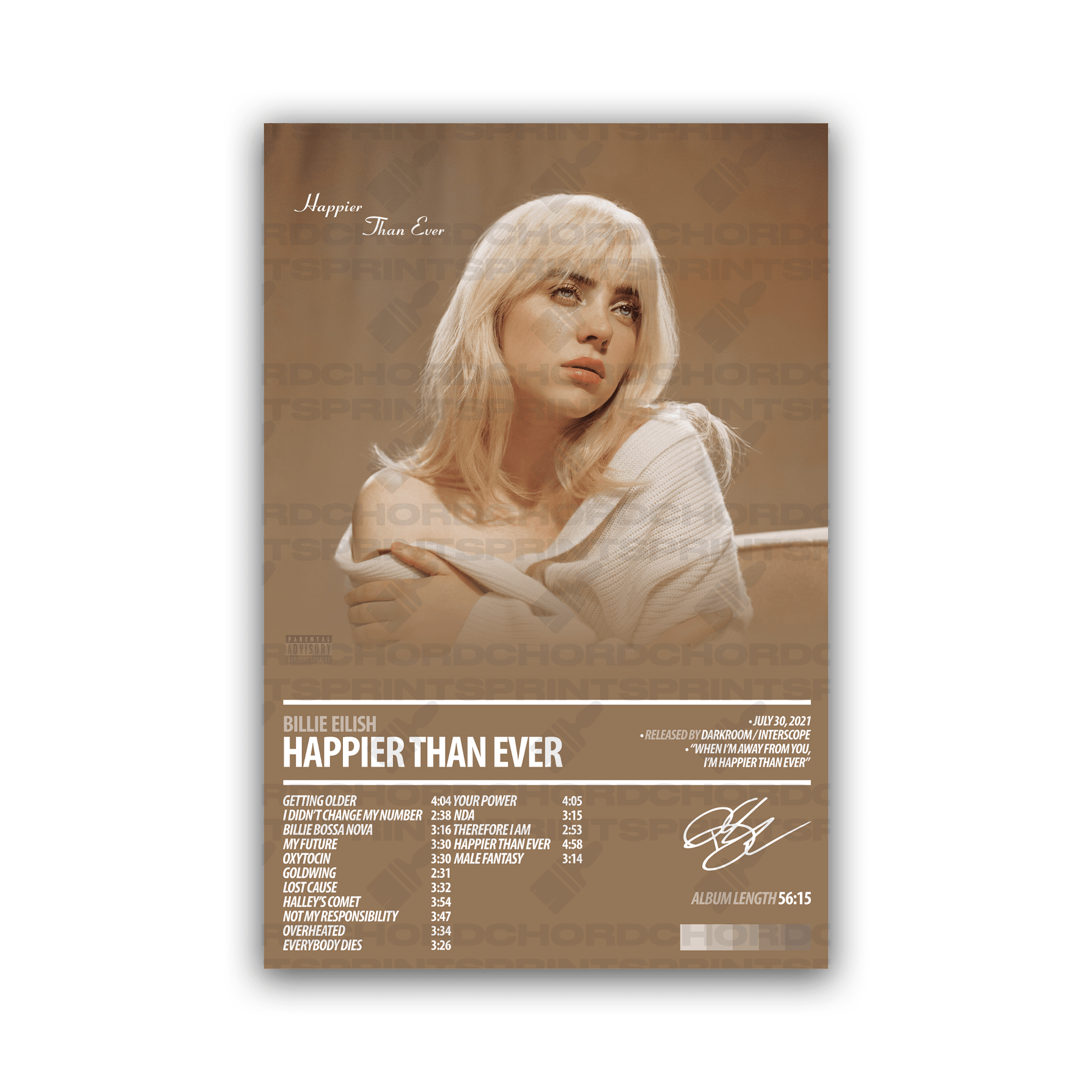 BILLIE EILISH Album Poster | Happier Than Ever - ChordPrints