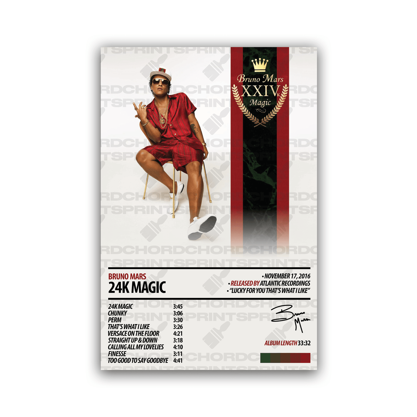 BRUNO MARS Album Poster | 24K Magic - ChordPrints