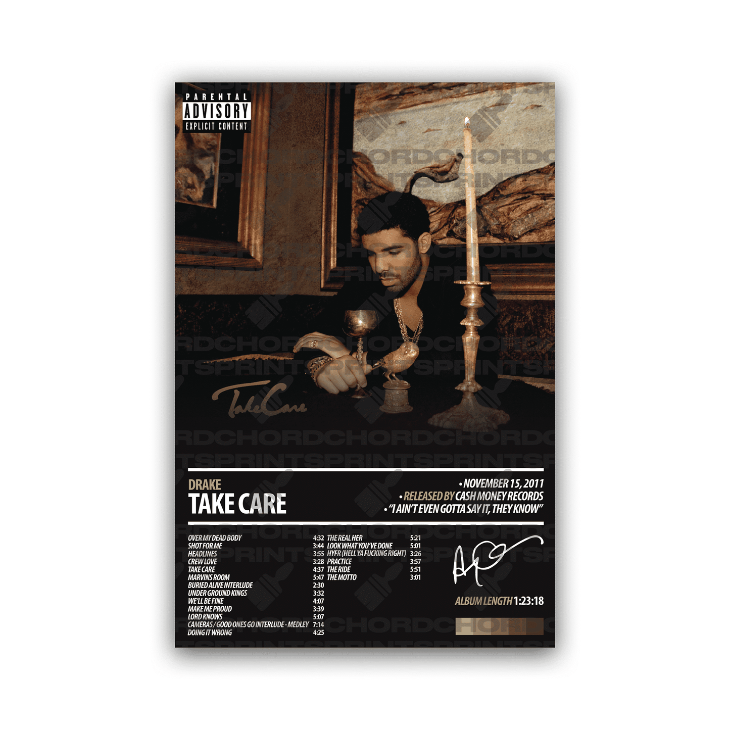 DRAKE Album Poster | Take Care - ChordPrints