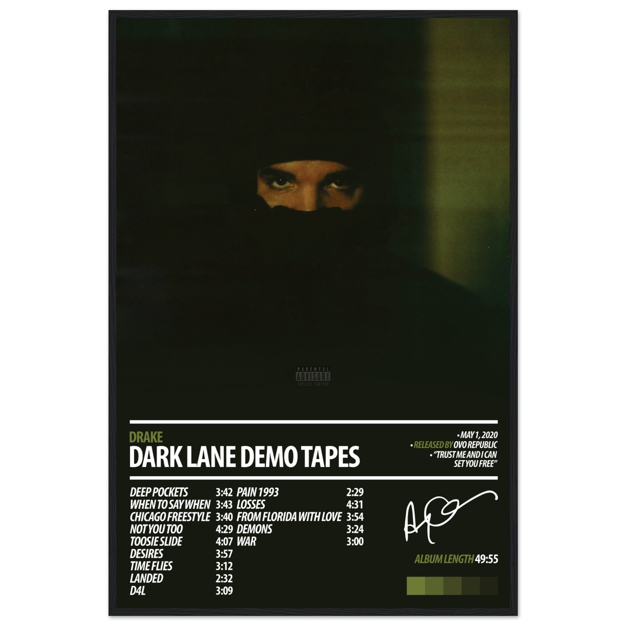 【額縁付き】 drake lane demo tapes A2ポスター DRAKE Album Poster | Dark Lane Demo Tapes – ChordPrints