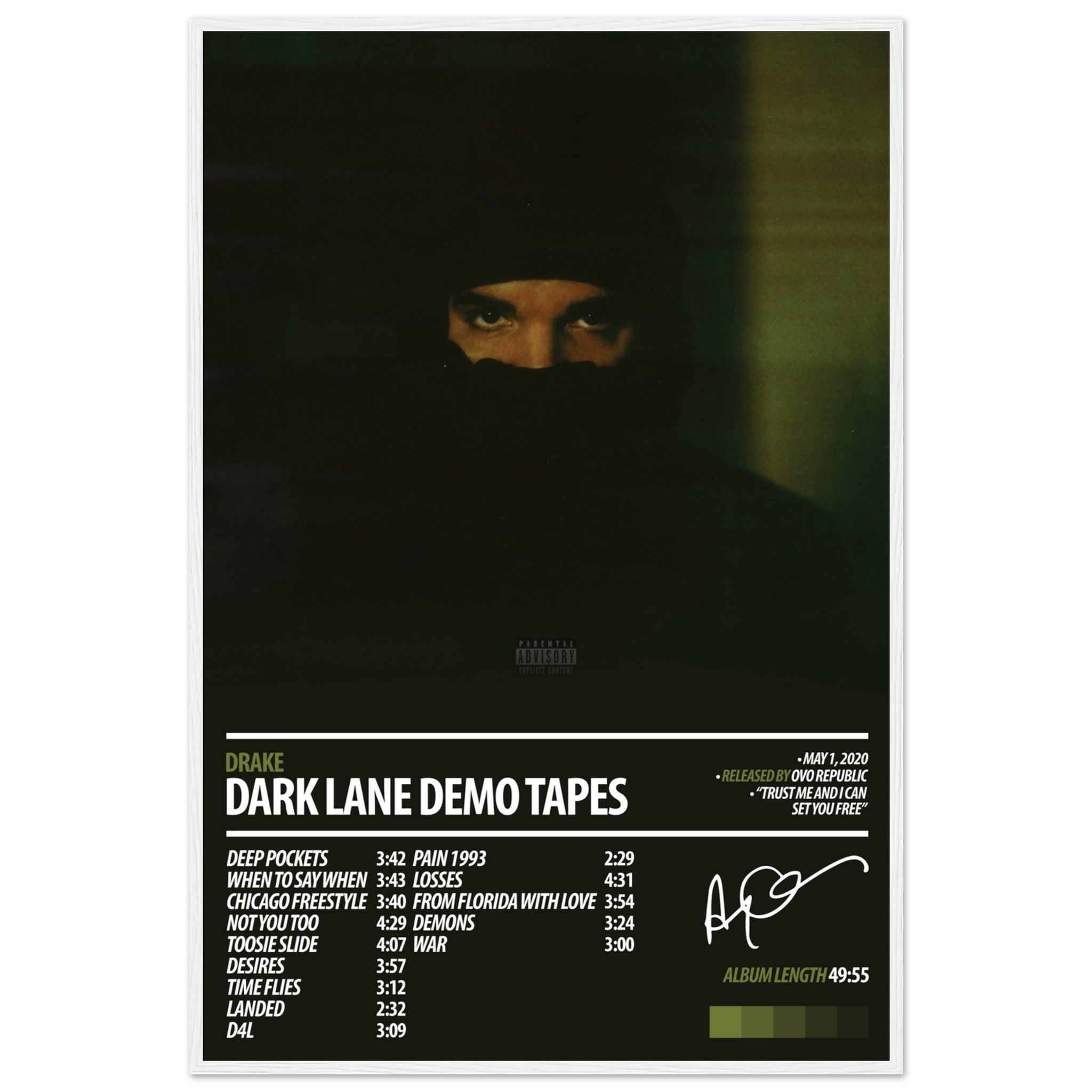 【額縁付き】 drake lane demo tapes A2ポスター DRAKE Album Poster | Dark Lane Demo Tapes – ChordPrints