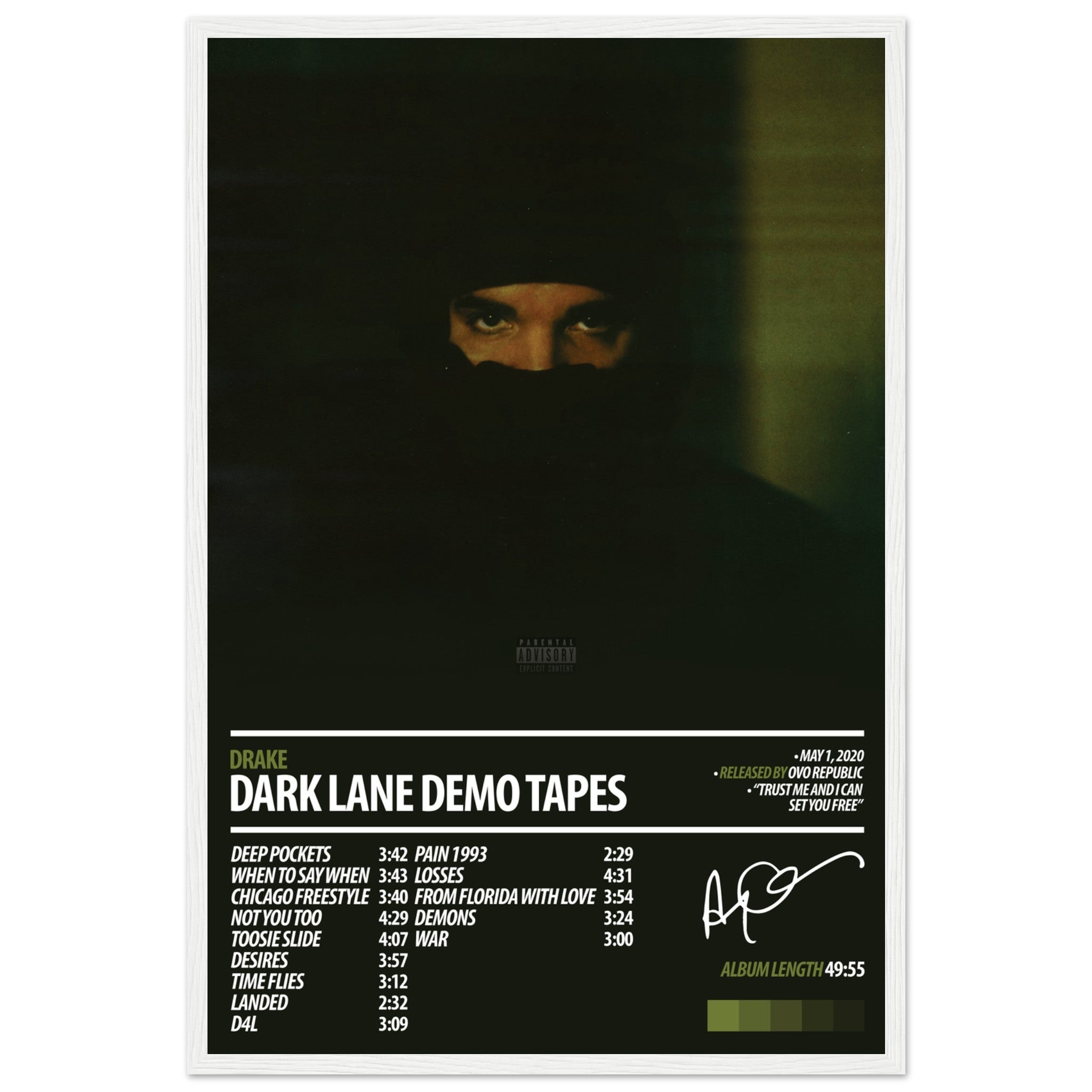 【額縁付き】 drake lane demo tapes A2ポスター DRAKE Album Poster | Dark Lane Demo Tapes – ChordPrints