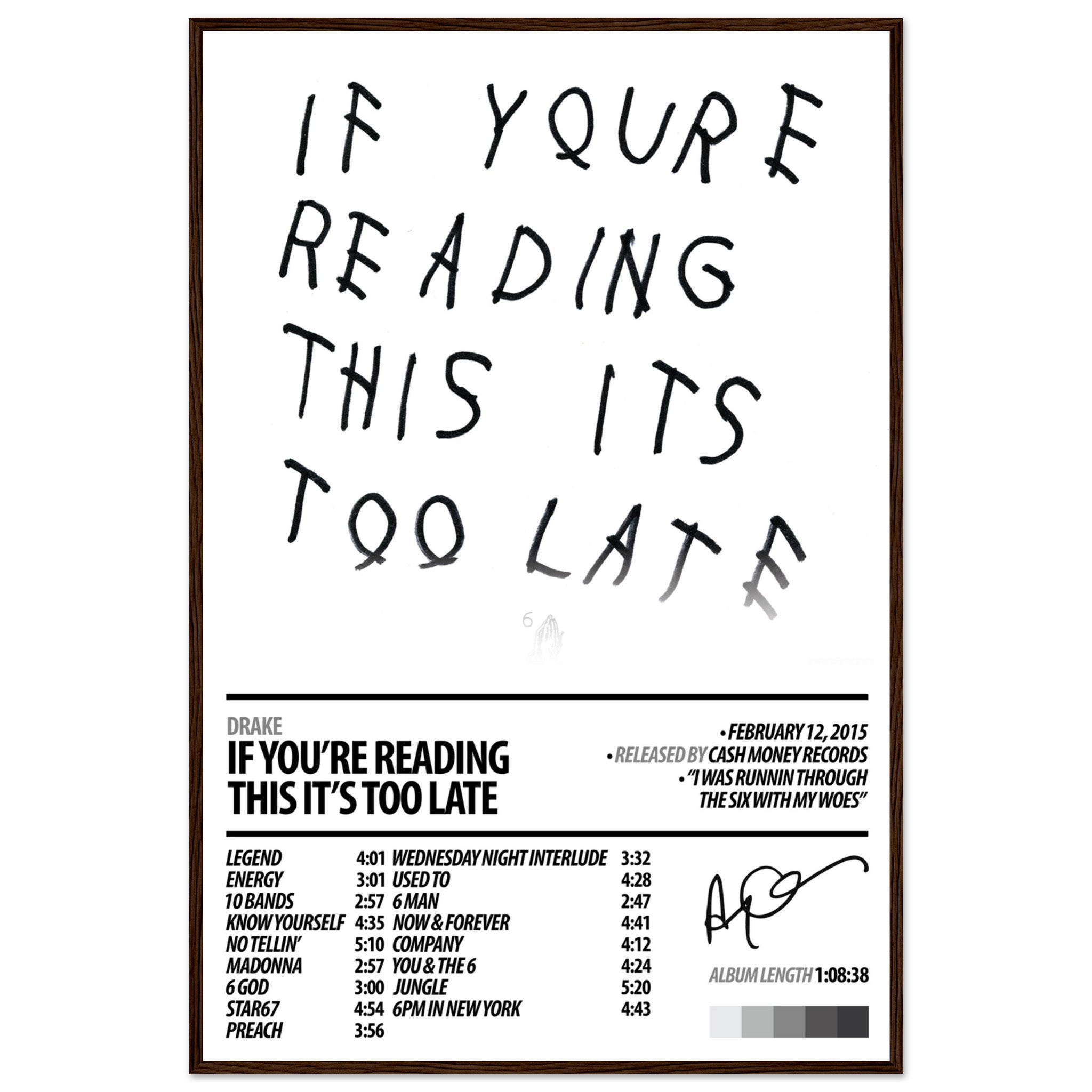 【額縁付き】 drake if you're reading this ポスター DRAKE Album Poster | If You're Reading This Its Too Late