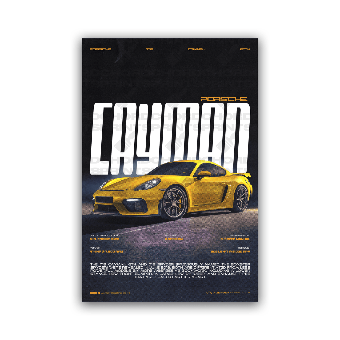 PORSCHE CAYMAN GT4 718 POSTER - ChordPrints